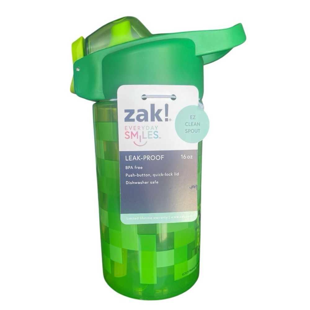 Zak! Green Pixelated Minecraft Design Water Bottle - Picture 3 of 5